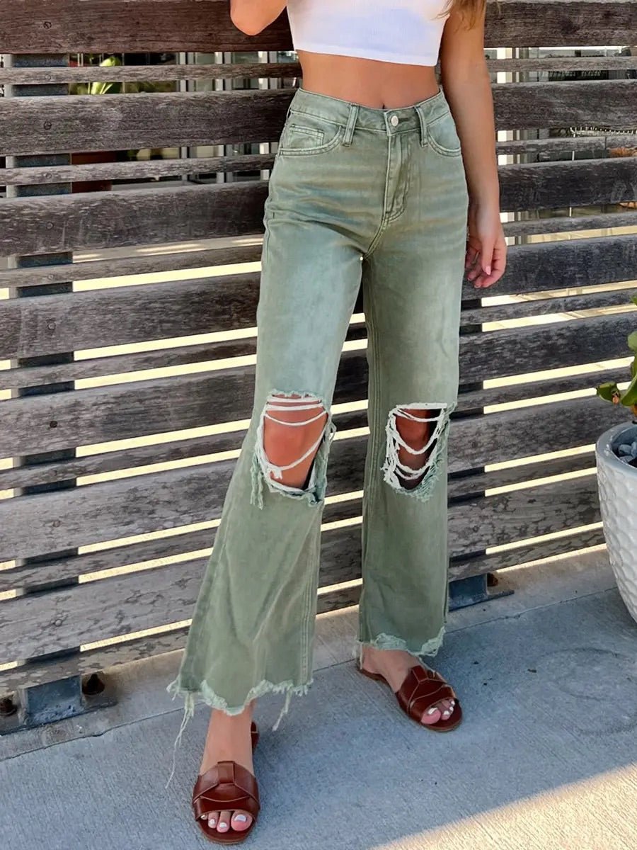 90 s Vintage Fringe Edge Distressed Colored Ripped Jeans The Vintage Turquoise