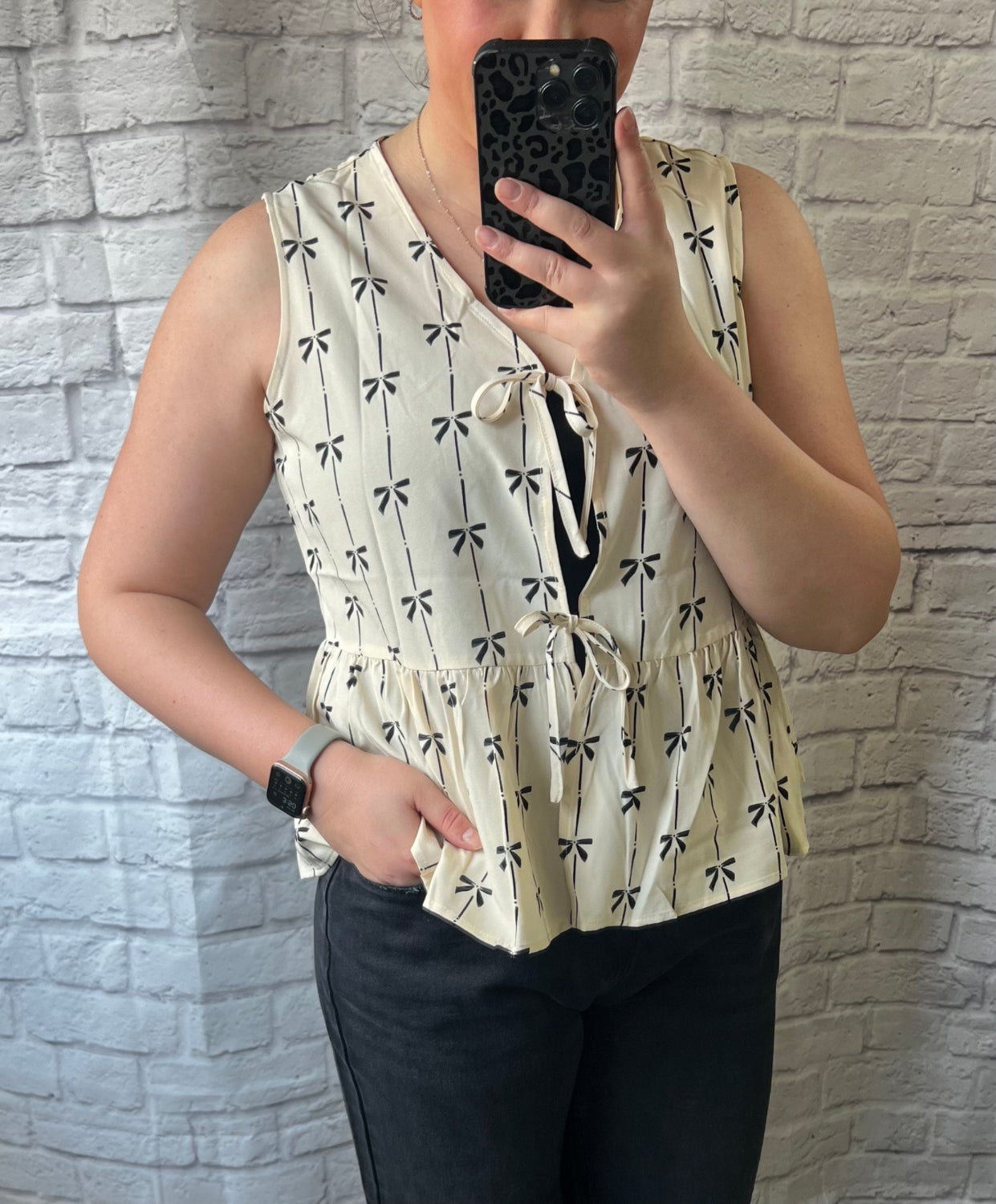 tank top - bow pattern - tie front