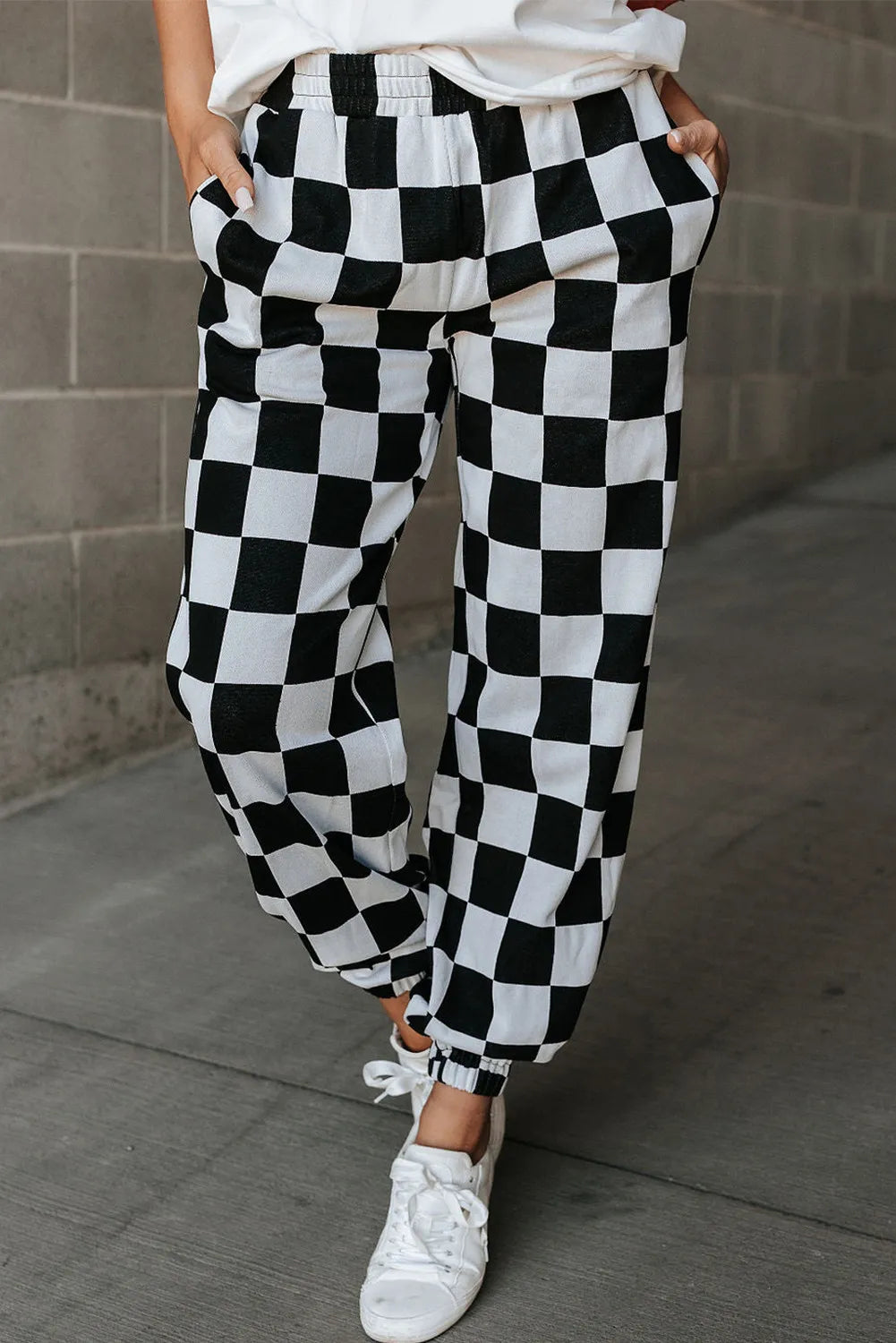 black and white checkered joggers