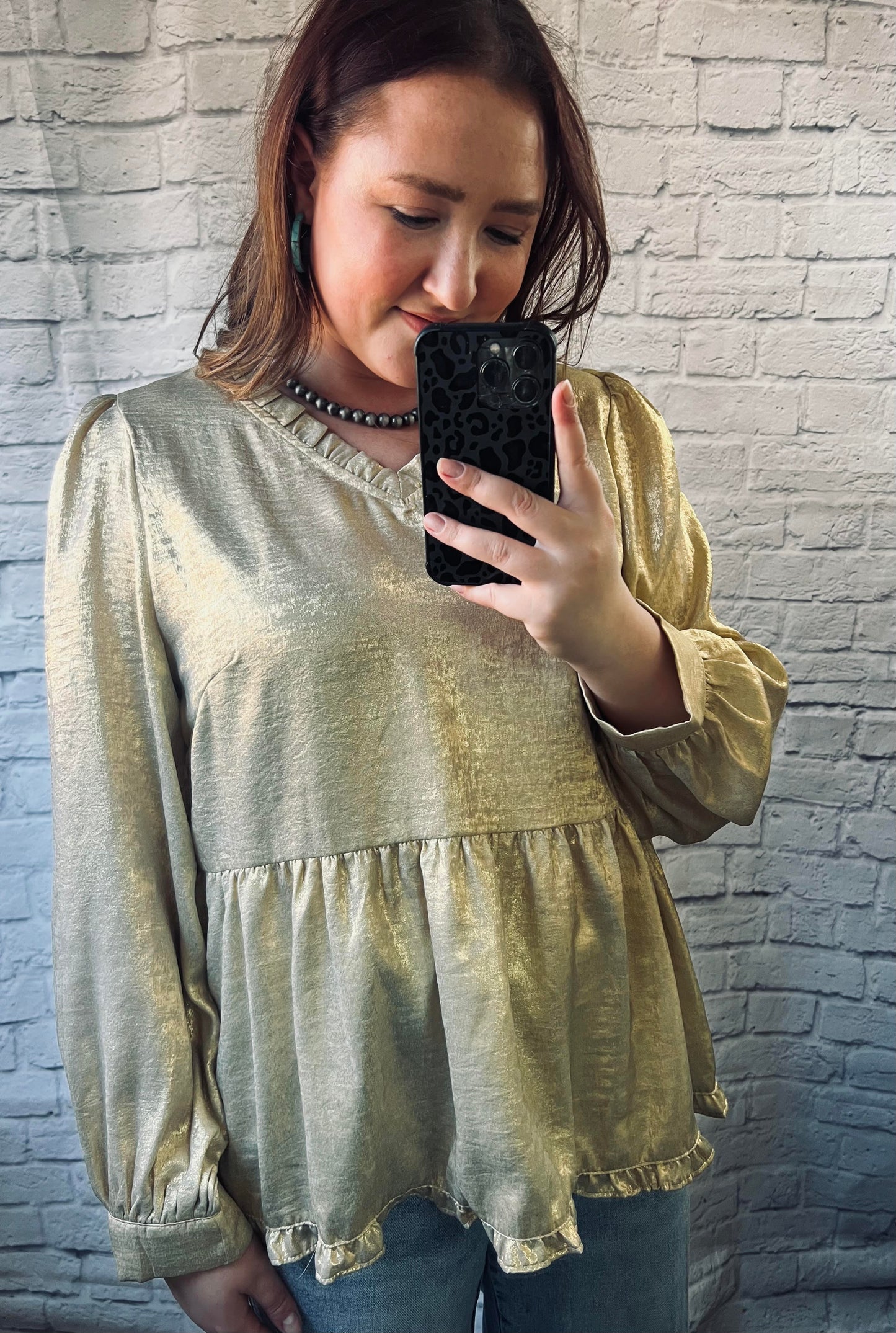 gold - ruffle neck - shirt