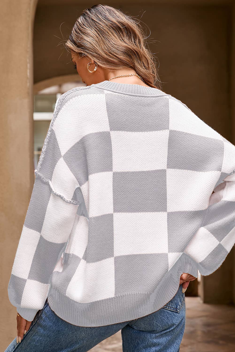 Gray Checkered Sweater