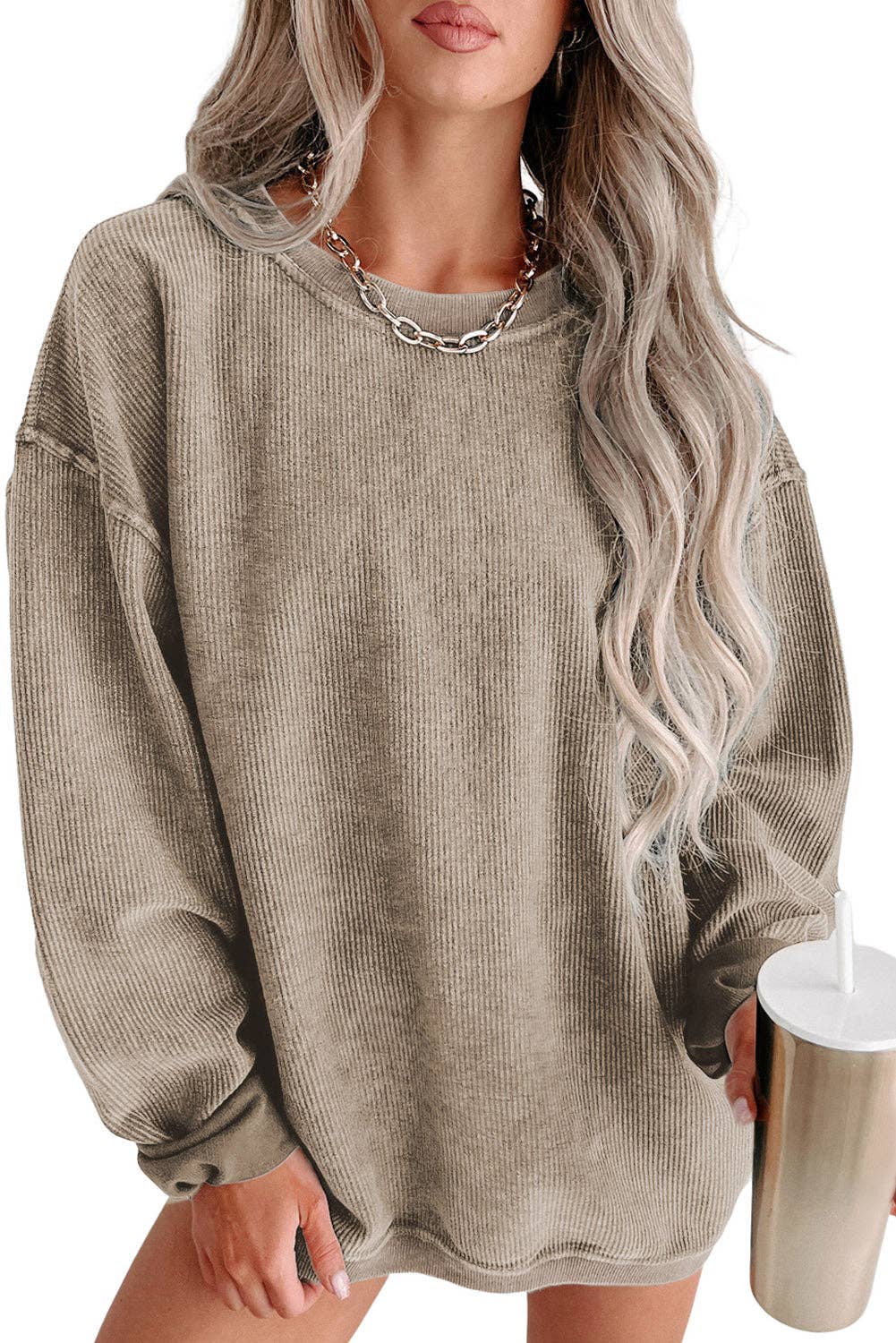Khaki Pullover - Ribbed - Scooped neck
