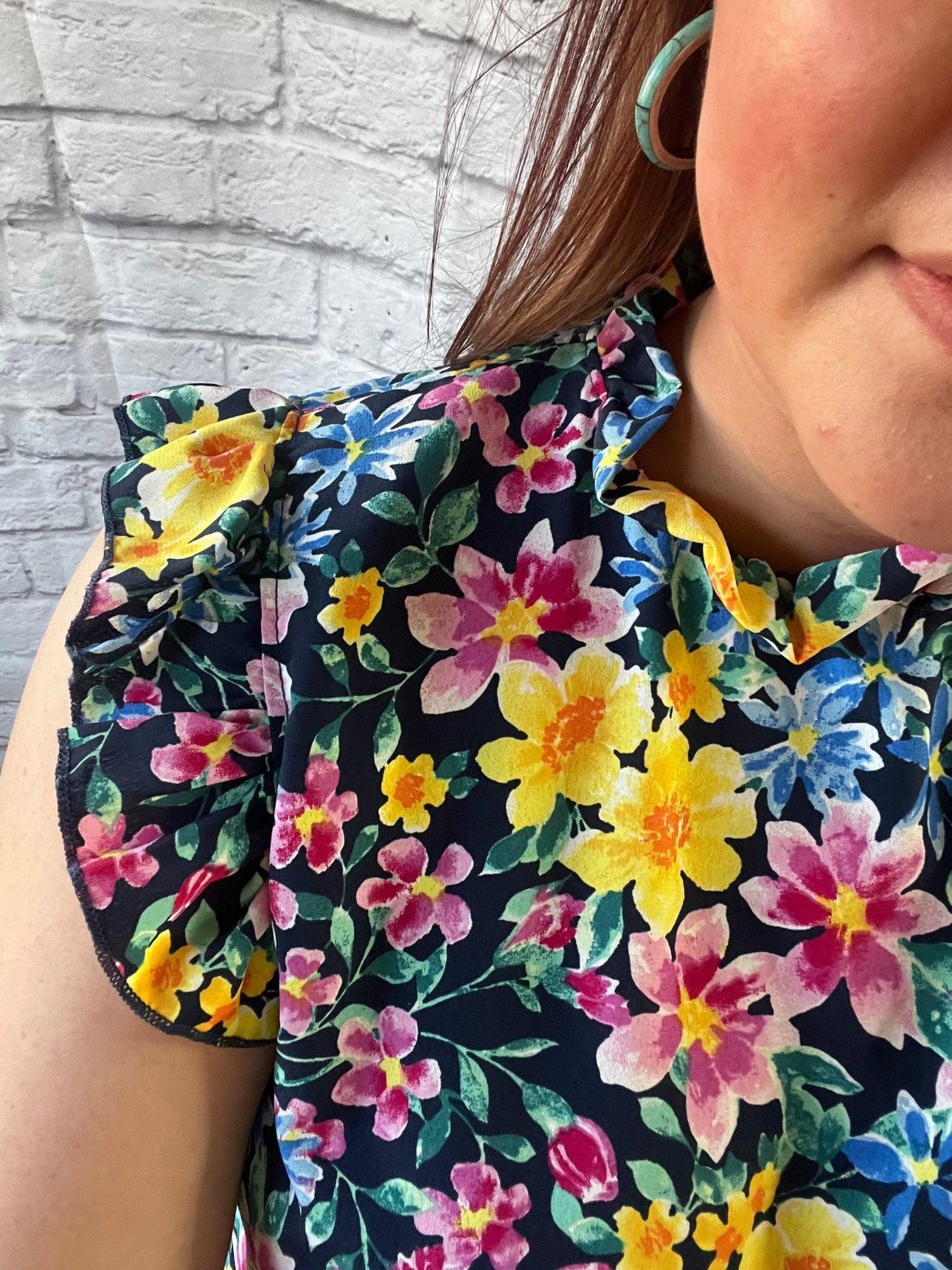 floral - ruffle sleeve - top