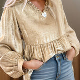 gold - ruffle neck - shirt