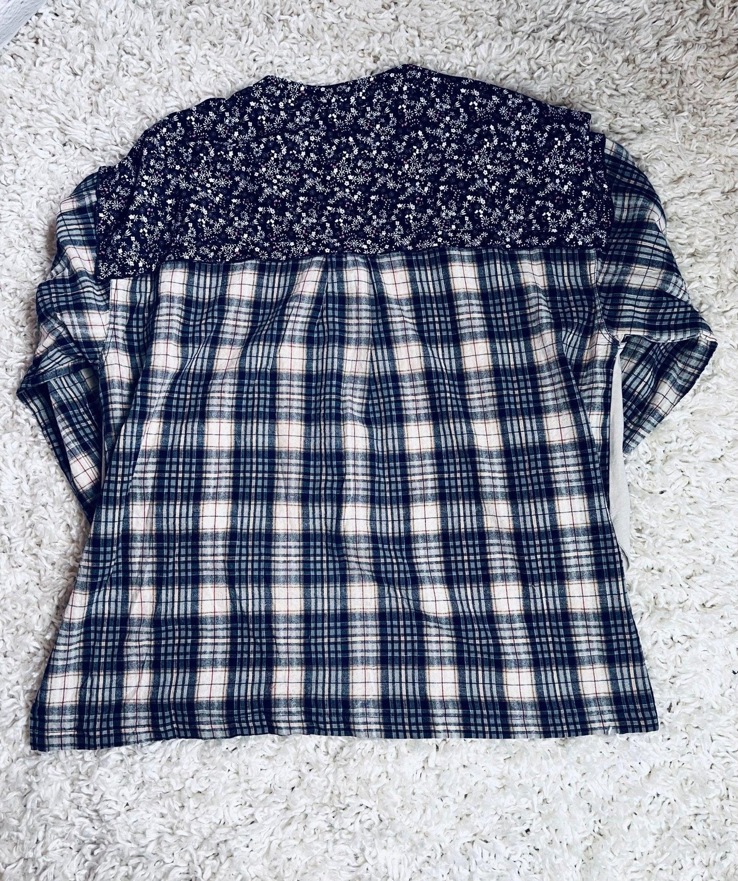 Mixed Print Half Button Pullover - Blue - Cream - The Vintage Turquoise - Western Fashion - Women's Clothing