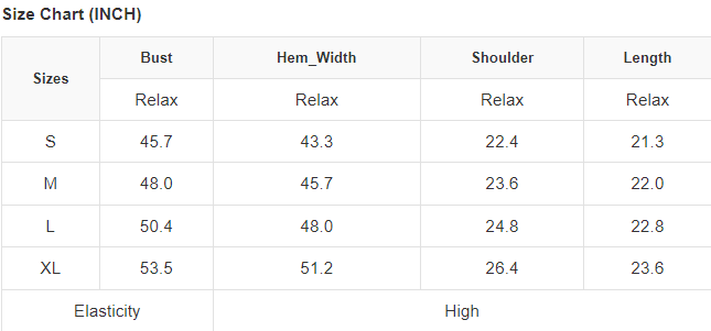 size chart for sweater tee