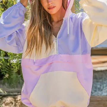 Stripe Colored Windbreaker - Color-block - The Vintage Turquoise - Western Fashion - Women's Clothing