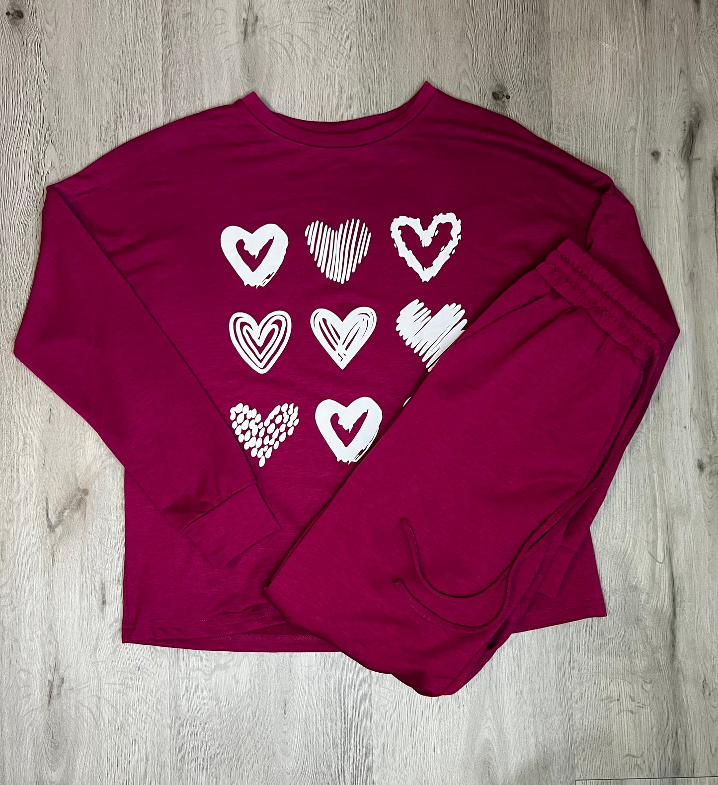 maroon - PJ set - jogger pants - long sleeve- valentines