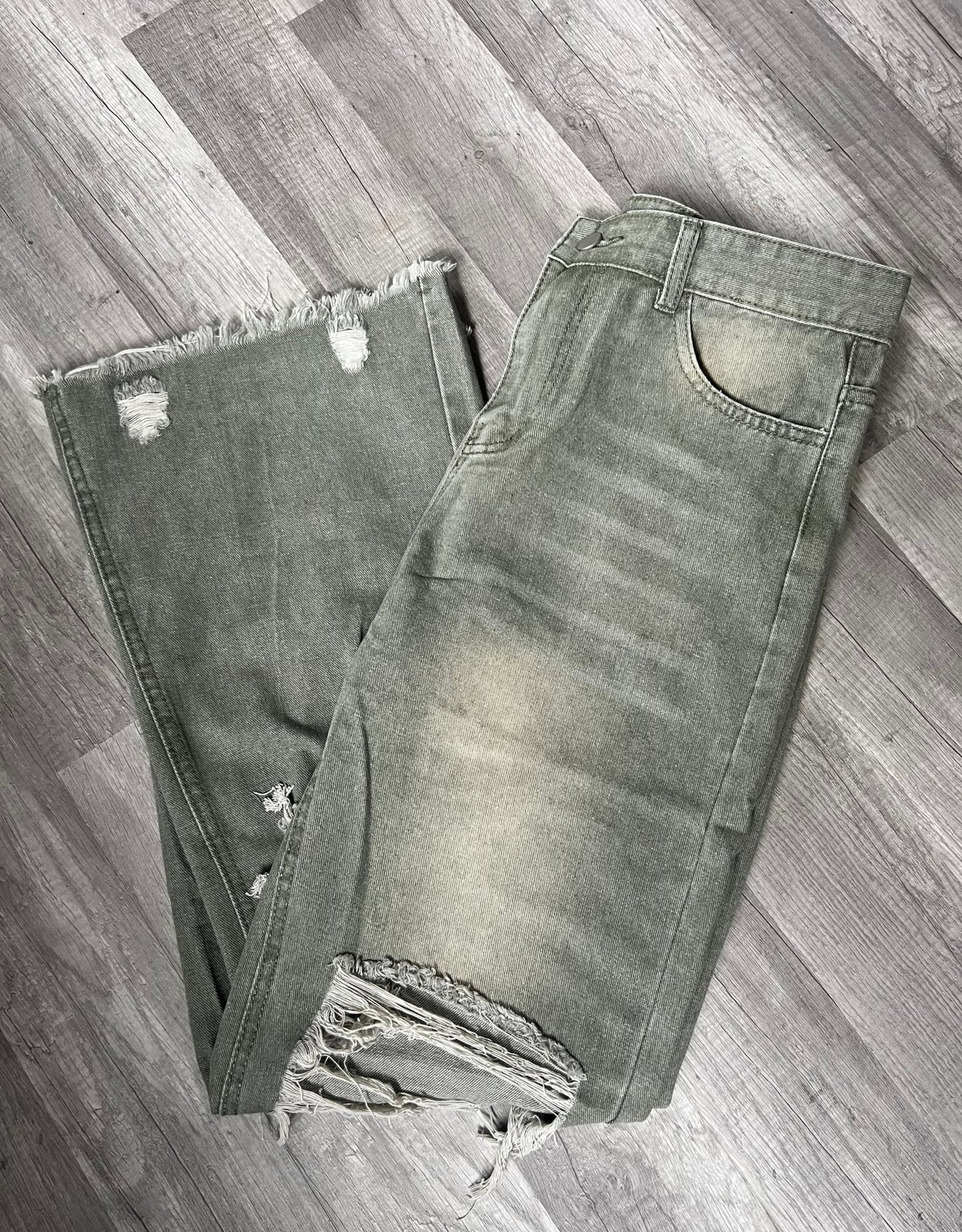 90's Vintage Fringe Edge Distressed Colored Ripped Jeans - The Vintage Turquoise