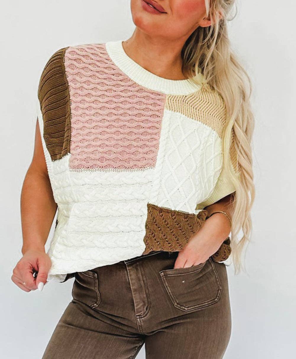 Color-block Mix Textured Sweater Tee - The Vintage Turquoise - Western Fashion - Women's Clothing