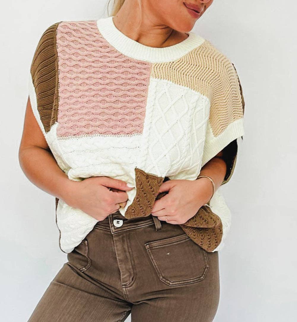 Color-block Mix Textured Sweater Tee - The Vintage Turquoise - Western Fashion - Women's Clothing