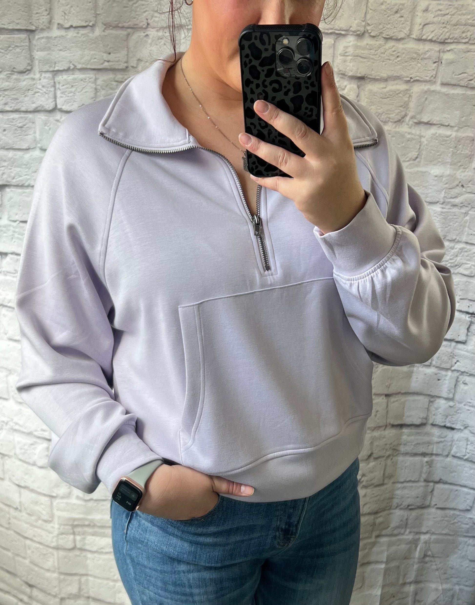 pullover - quarter zip - lilac color- front pocket 