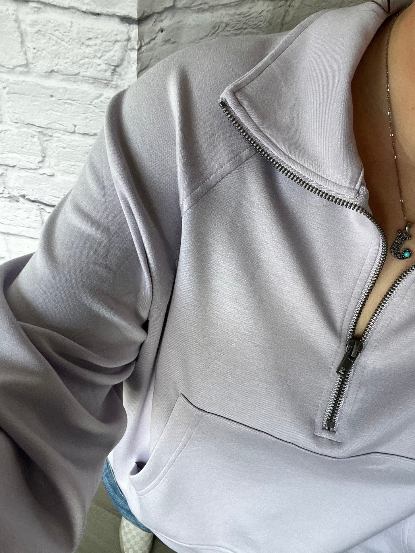 pullover - quarter zip - lilac color- front pocket 