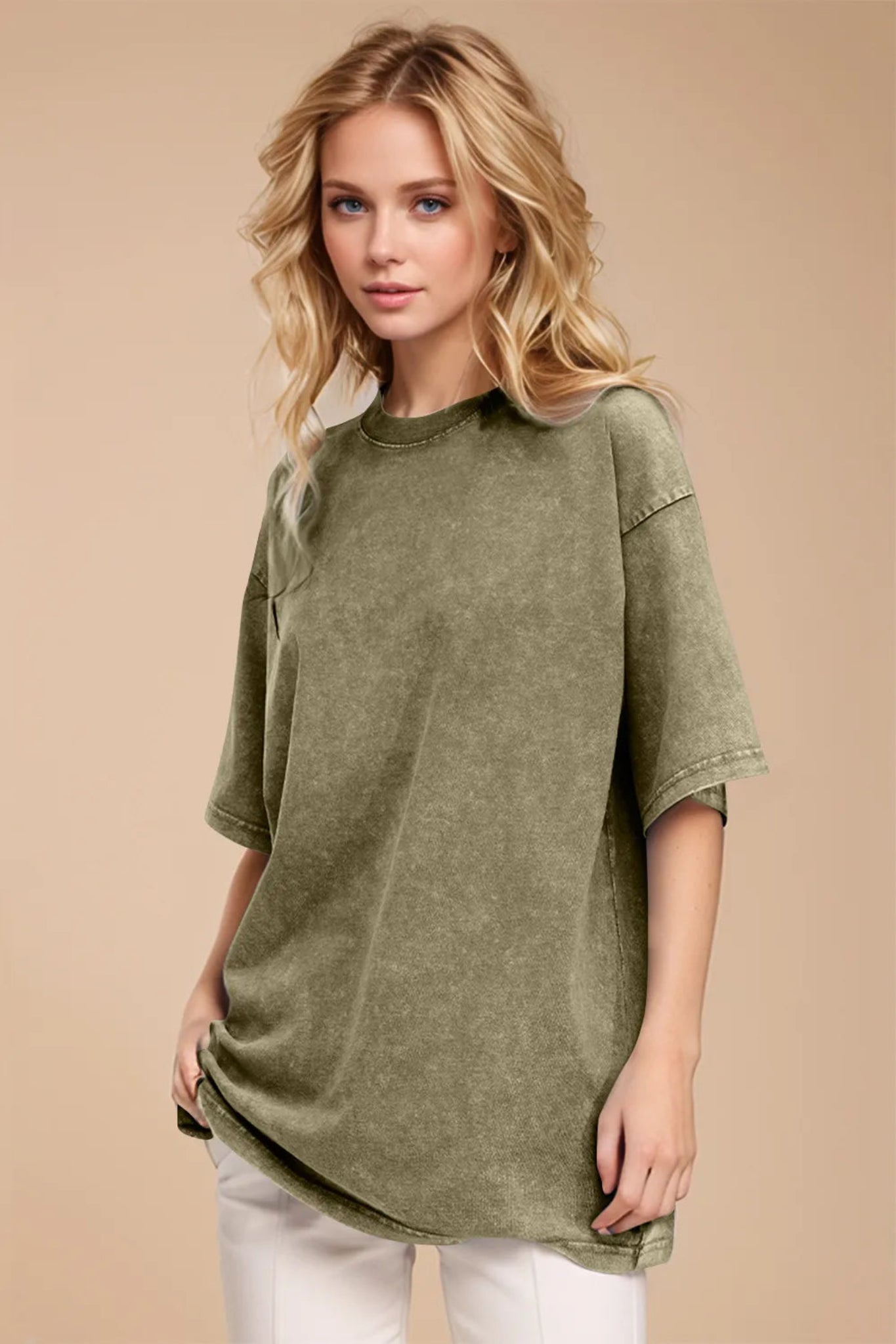 Basic Bae round neck half sleeve t-shirt featuring soft stretchy fabric, relaxed everyday fit, and classic crew neckline. Casual boutique basic perfect for layering, lounging, or pairing with jeans and shorts for an effortless everyday look.
