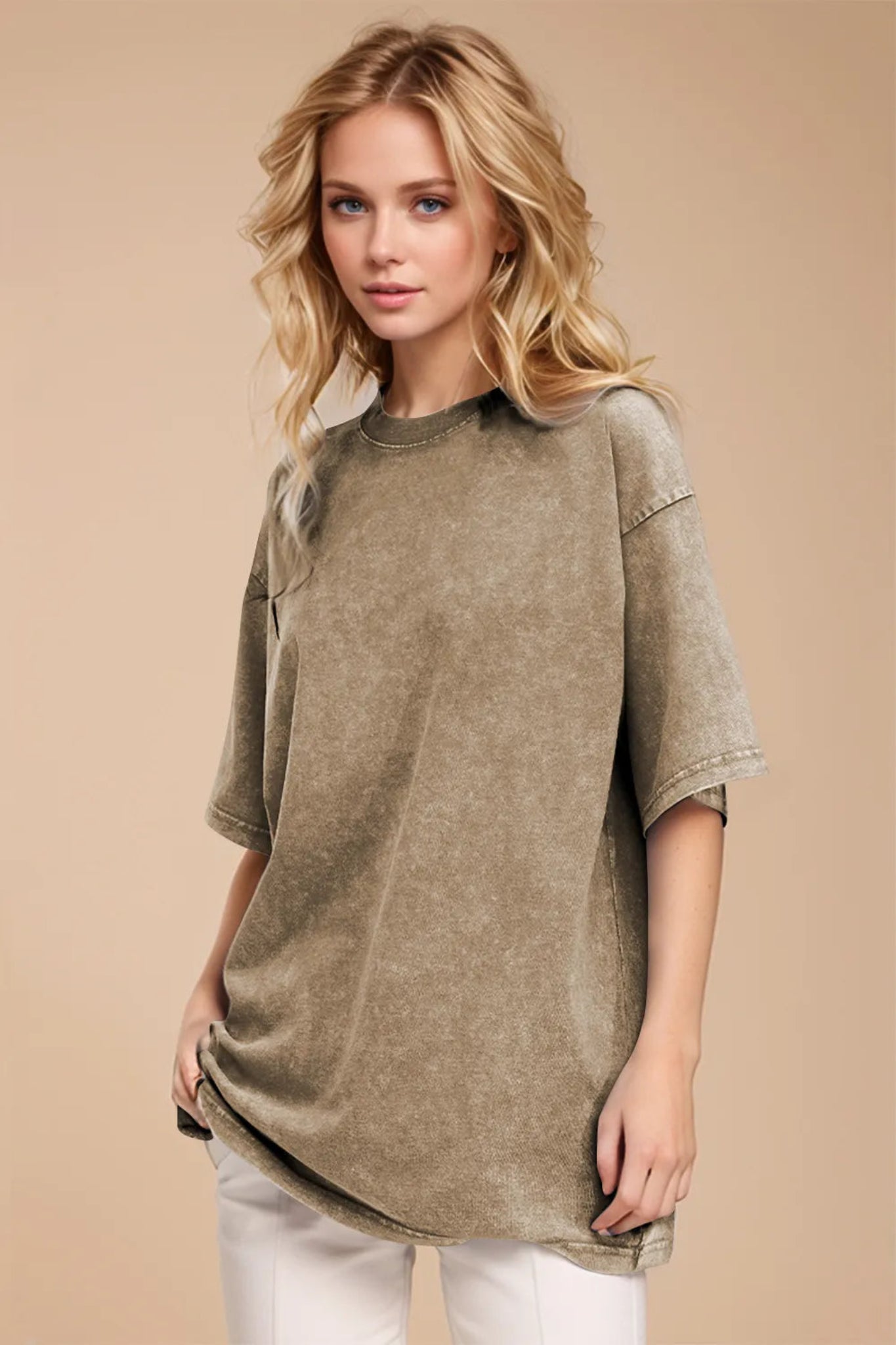 Basic Bae round neck half sleeve t-shirt featuring soft stretchy fabric, relaxed everyday fit, and classic crew neckline. Casual boutique basic perfect for layering, lounging, or pairing with jeans and shorts for an effortless everyday look.