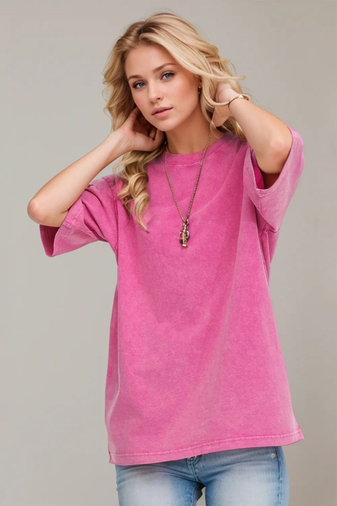 Basic Bae round neck half sleeve t-shirt with soft stretchy fabric, relaxed everyday fit, and classic crew neckline. Casual boutique basic perfect for layering, lounging, or pairing with jeans and shorts for an effortless everyday look.