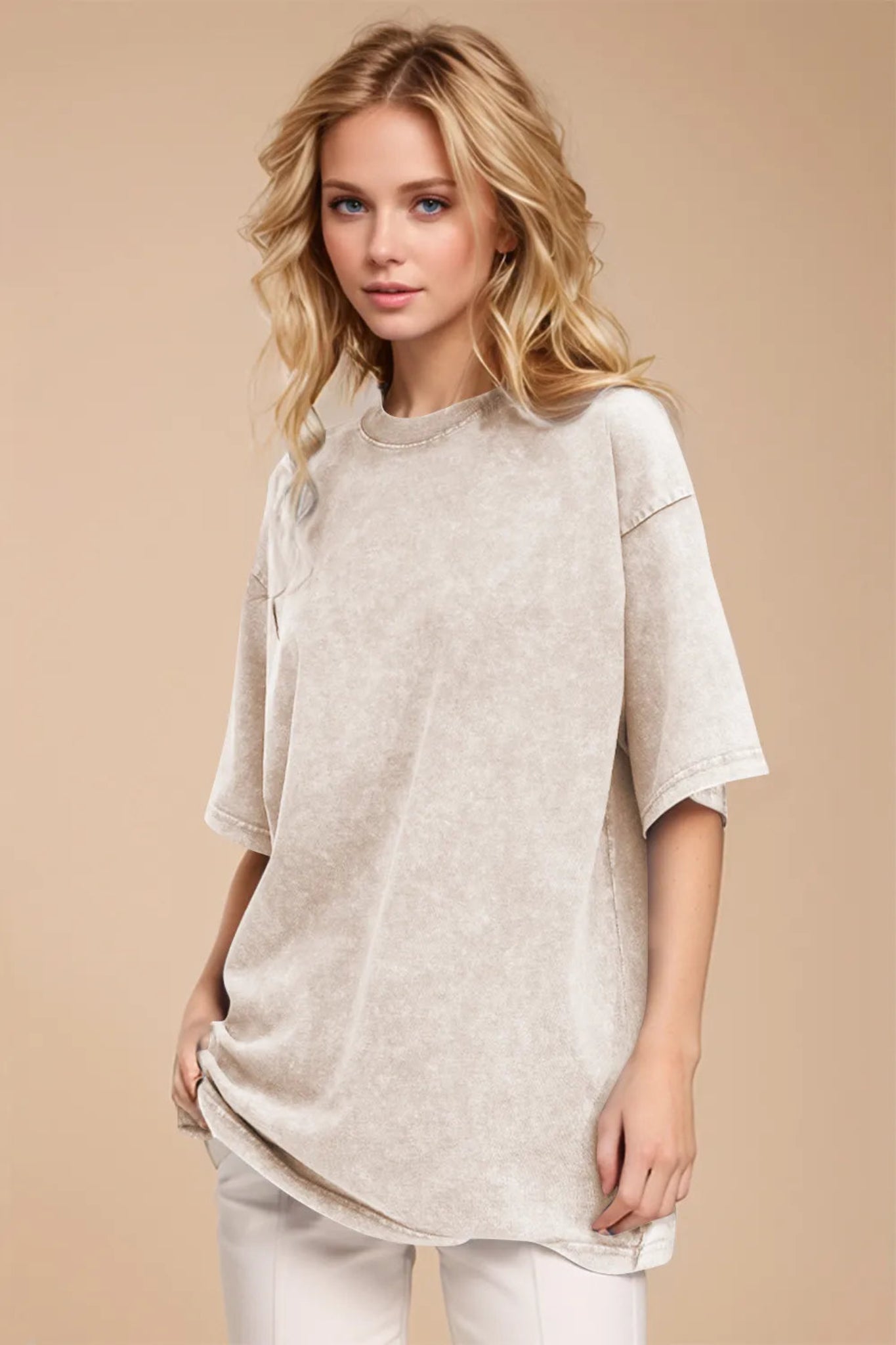 Basic Bae round neck half sleeve t-shirt with soft stretchy fabric, relaxed everyday fit, and classic crew neckline. Casual boutique basic perfect for layering, lounging, or pairing with jeans and shorts for an effortless everyday look.