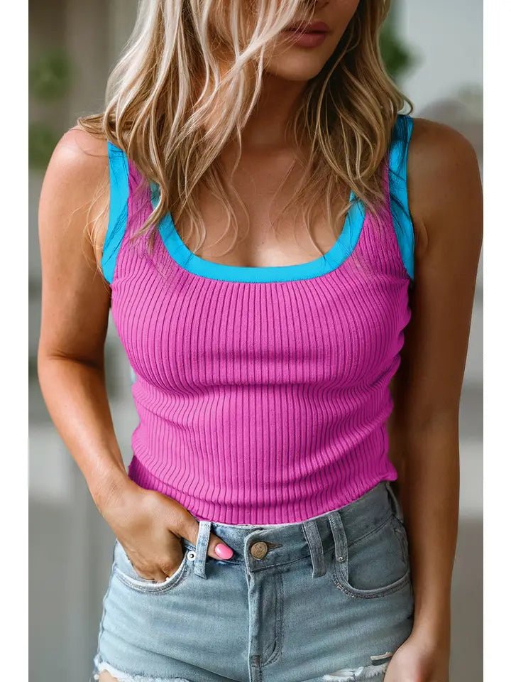 Casual Ribbed Tank - Pink - The Vintage Turquoise - Western Fashion - Women's Clothing