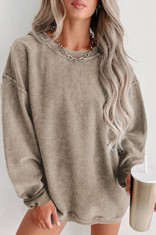 Khaki pullover - Ribbed - scoop necked