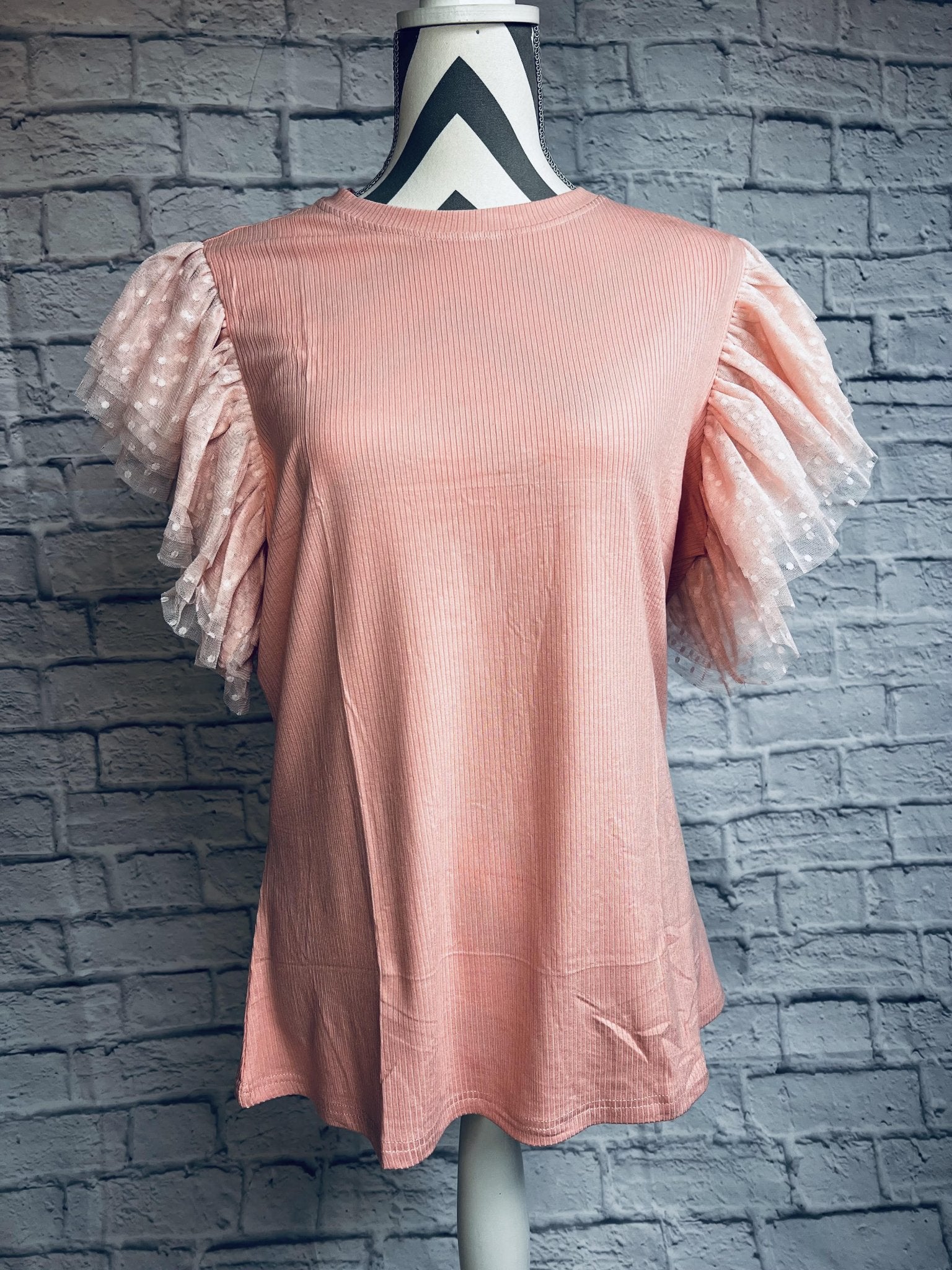 Pink Ruffle Sleeve Top - The Vintage Turquoise - Western Fashion - Women's Clothing