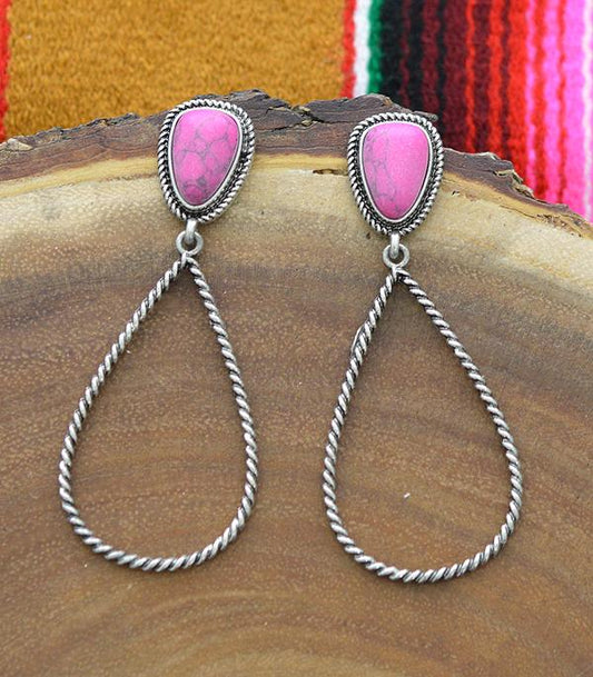 Pink Semi Stone Post Teardrop Earrings - The Vintage Turquoise