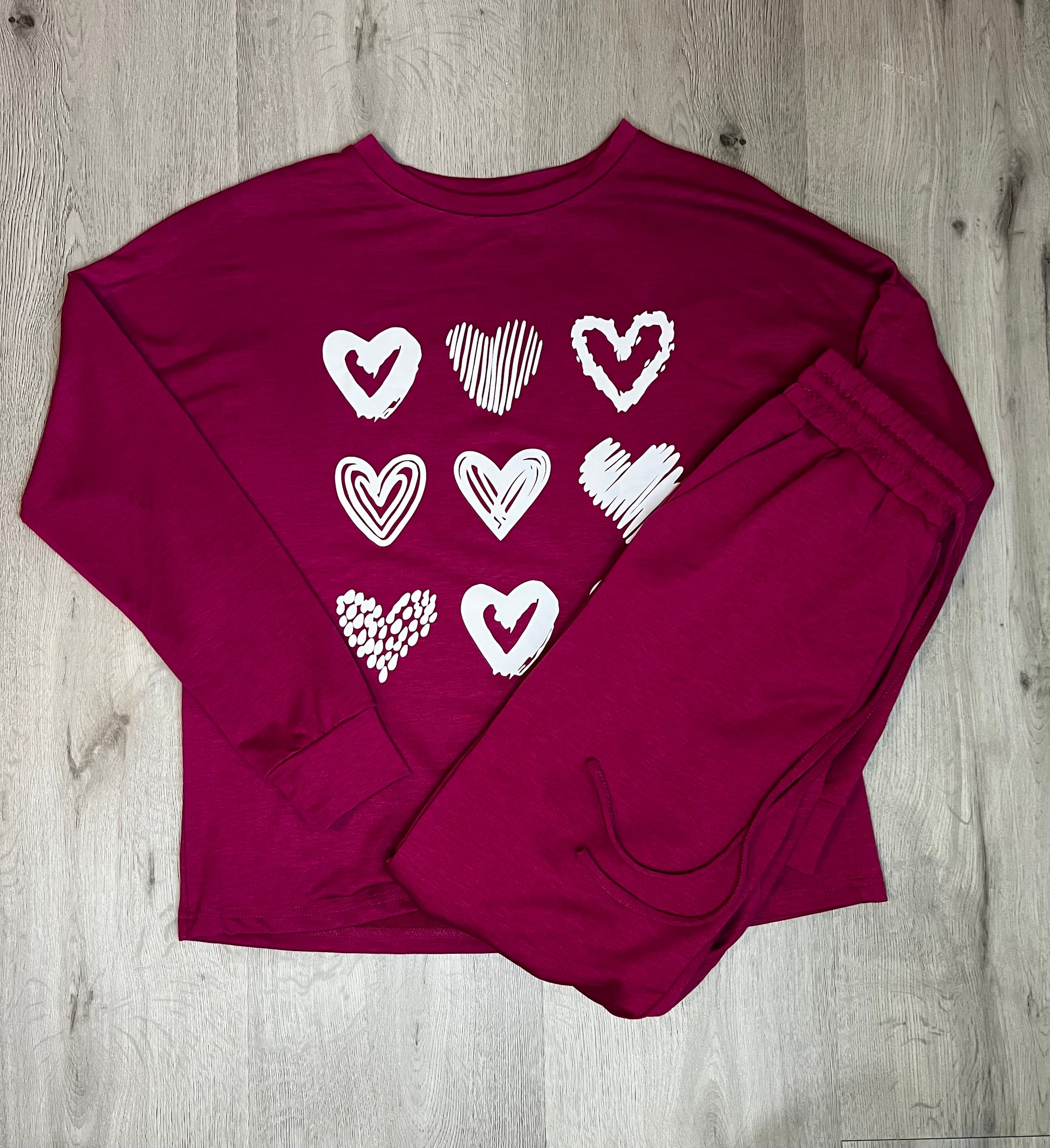 maroon - PJ set - jogger pants - long sleeve- valentines
